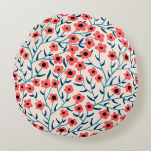vintage floral seamless pattern with abstract bloo round pillow