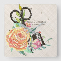 Vintage Floral Seamstress Scissors and Thimble