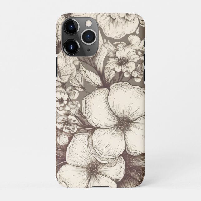 Vintage Floral Sepia Pattern (10) iPhone Case (Back)