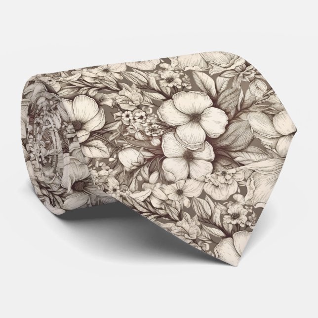 Vintage Floral Sepia Pattern (10) Tie (Rolled)