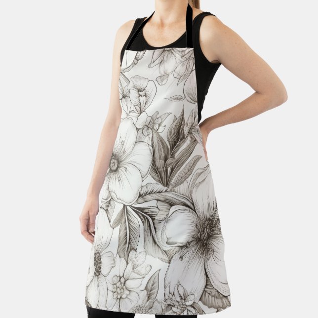 Vintage Floral Sepia Pattern (11) Apron (Insitu)