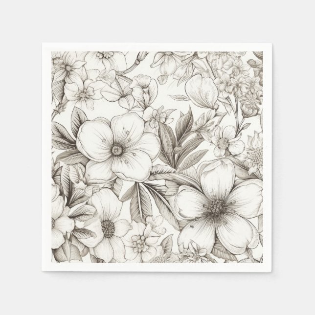 Vintage Floral Sepia Pattern (11) Napkin (Front)