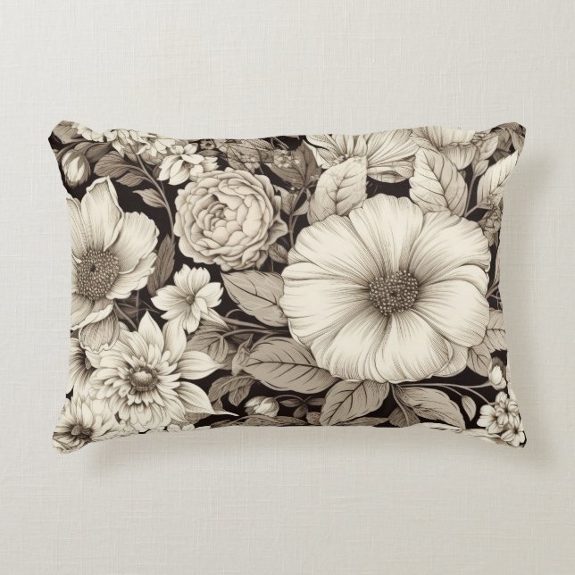 Vintage Floral Sepia Pattern (12) Accent Pillow (Front)