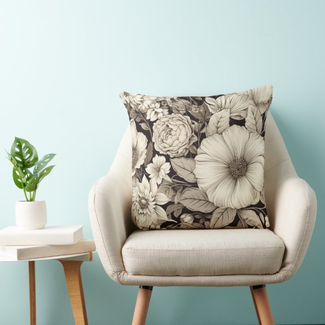 Vintage Floral Sepia Pattern (12) Throw Pillow (Chair)