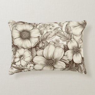 Vintage Floral Sepia Pattern (13) Accent Pillow