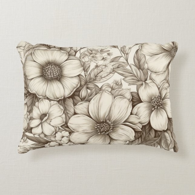 Vintage Floral Sepia Pattern (13) Accent Pillow (Front)