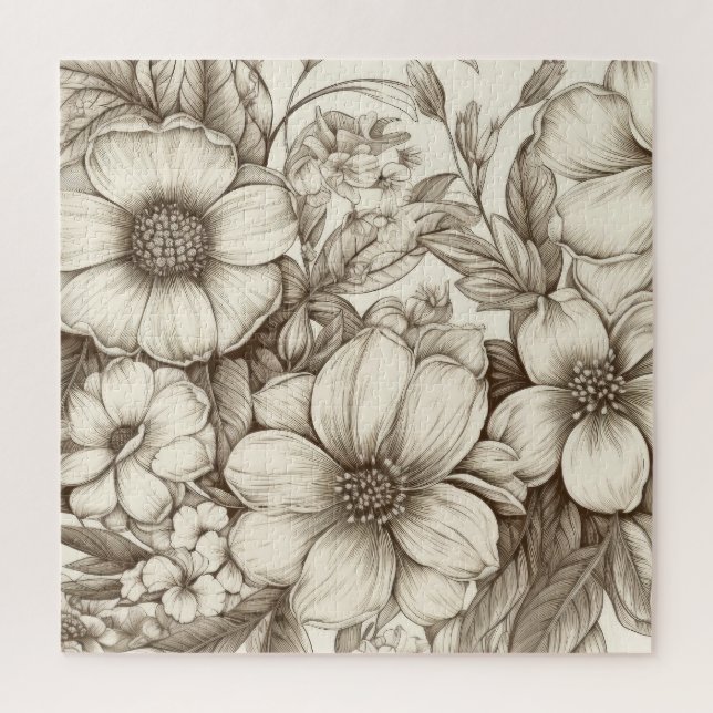 Vintage Floral Sepia Pattern (13) Jigsaw Puzzle (Vertical)