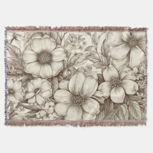 Vintage Floral Sepia Pattern (13) Throw Blanket