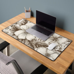 Vintage Floral Sepia Pattern (14) Desk Mat