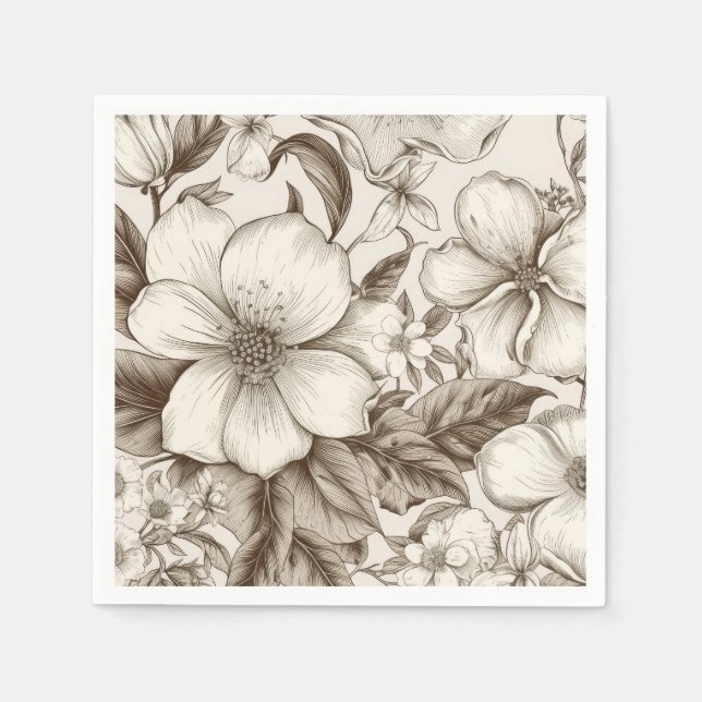 Vintage Floral Sepia Pattern (14) Napkin (Front)