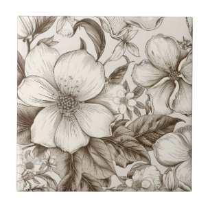 Vintage Floral Sepia Pattern (14) Tile