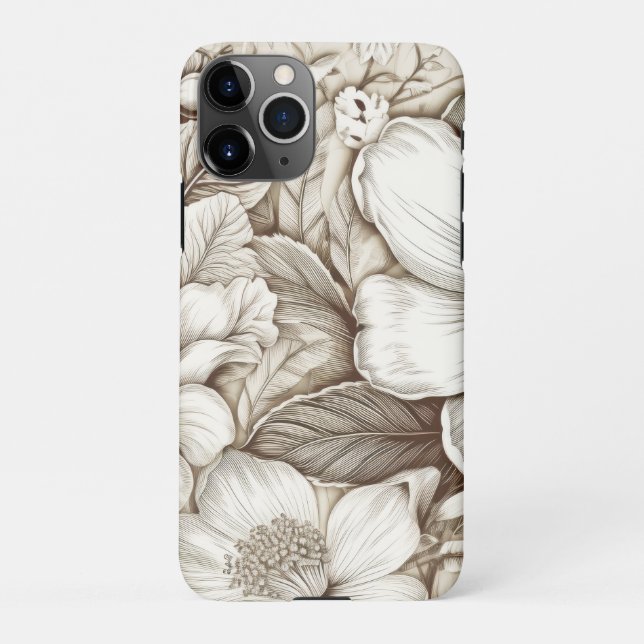 Vintage Floral Sepia Pattern (15) iPhone Case (Back)