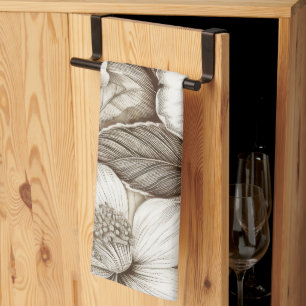 Vintage Floral Sepia Pattern (15) Kitchen Towel