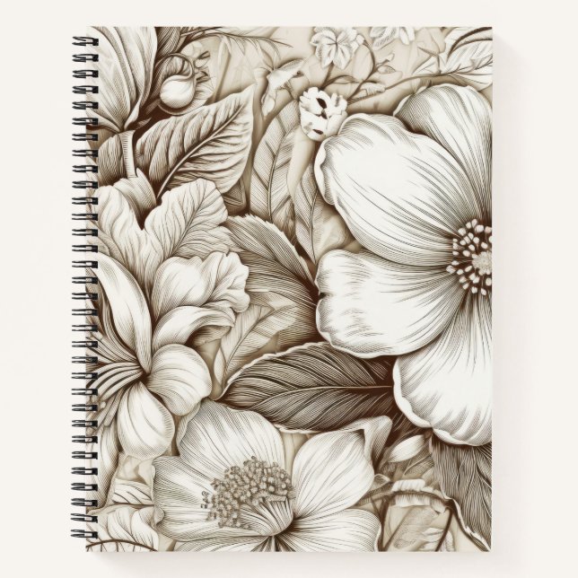 Vintage Floral Sepia Pattern (15) Notebook (Front)
