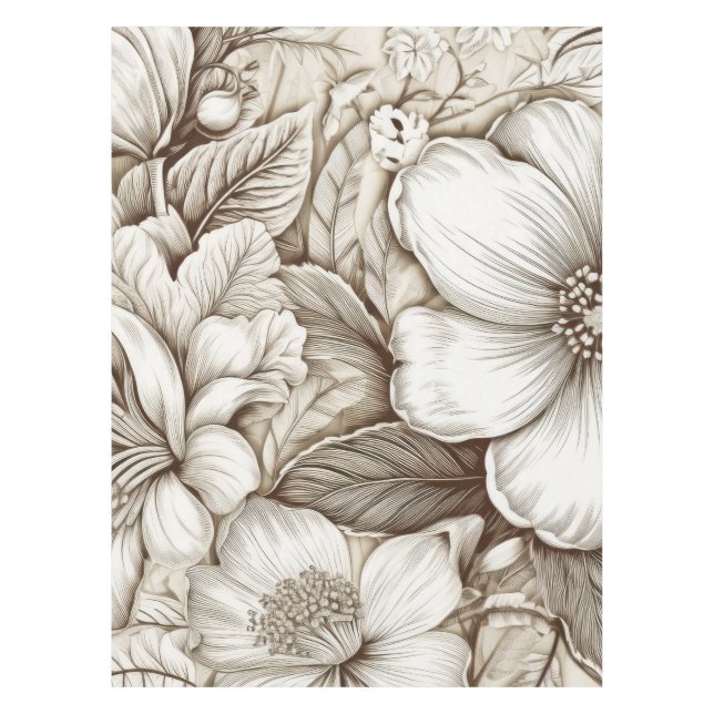 Vintage Floral Sepia Pattern (15) Tablecloth (Front)