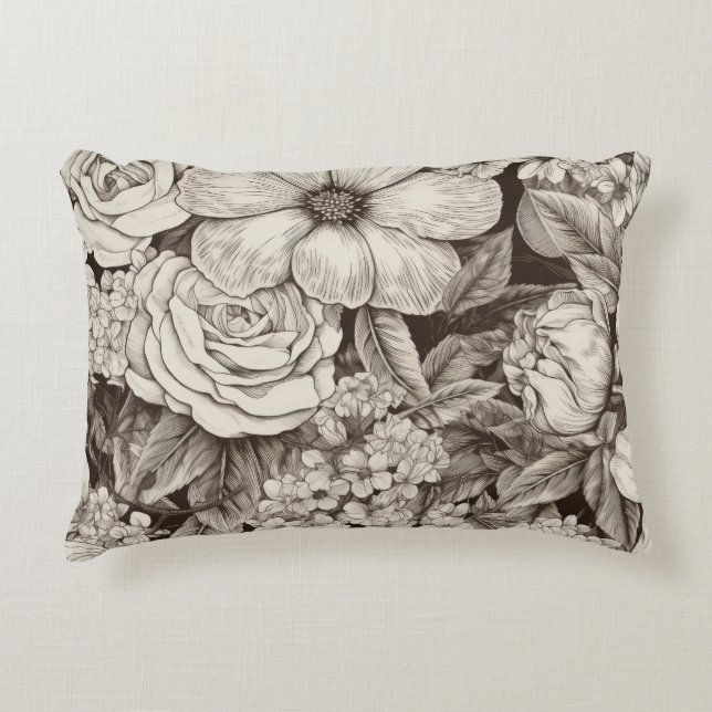 Vintage Floral Sepia Pattern (1) Accent Pillow (Front)