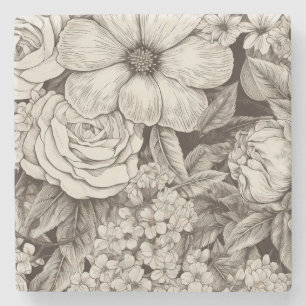 Vintage Floral Sepia Pattern (1) Stone Coaster