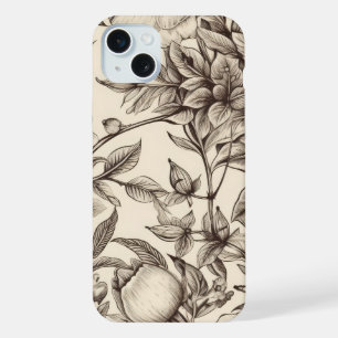 Vintage Floral Sepia Pattern (2) iPhone 15 Plus Case