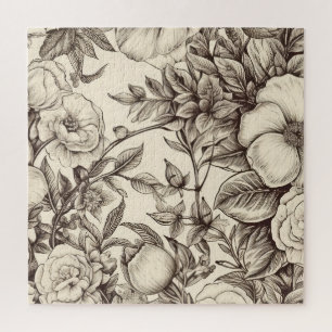 Vintage Floral Sepia Pattern (2) Jigsaw Puzzle