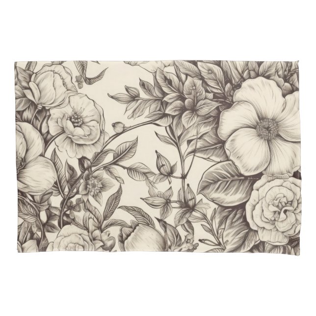 Vintage Floral Sepia Pattern (2) Pillowcase (Front-Left)