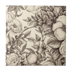 Vintage Floral Sepia Pattern (2) Tile