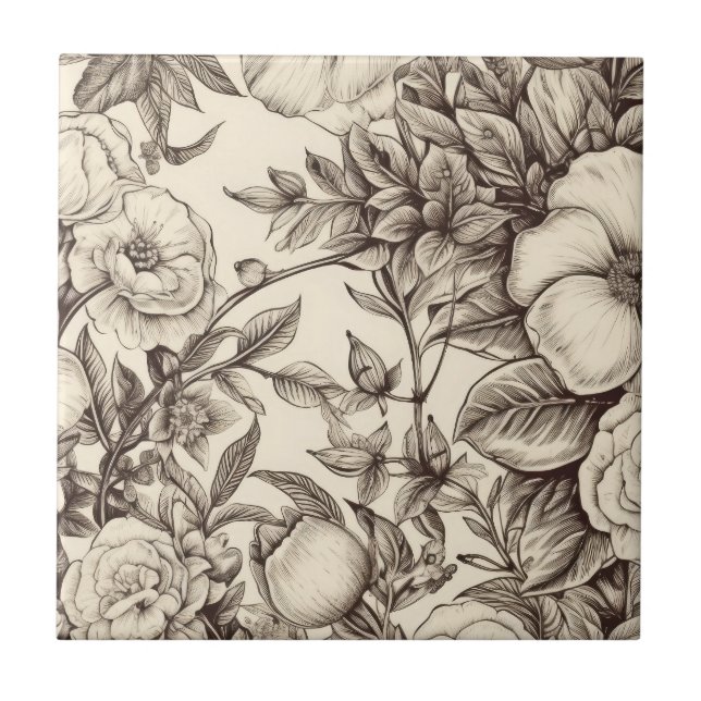 Vintage Floral Sepia Pattern (2) Tile (Front)