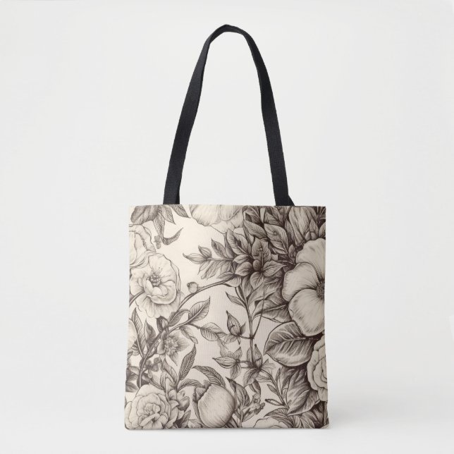Vintage Floral Sepia Pattern (2) Tote Bag (Front)