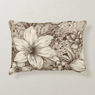 Vintage Floral Sepia Pattern (3) Accent Pillow