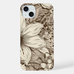 Vintage Floral Sepia Pattern (3) iPhone 15 Plus Case