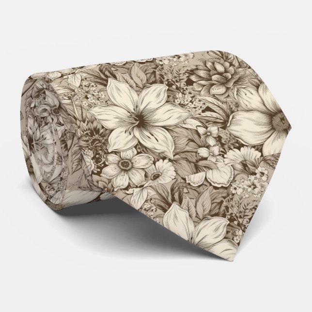 Vintage Floral Sepia Pattern (3) Tie (Rolled)