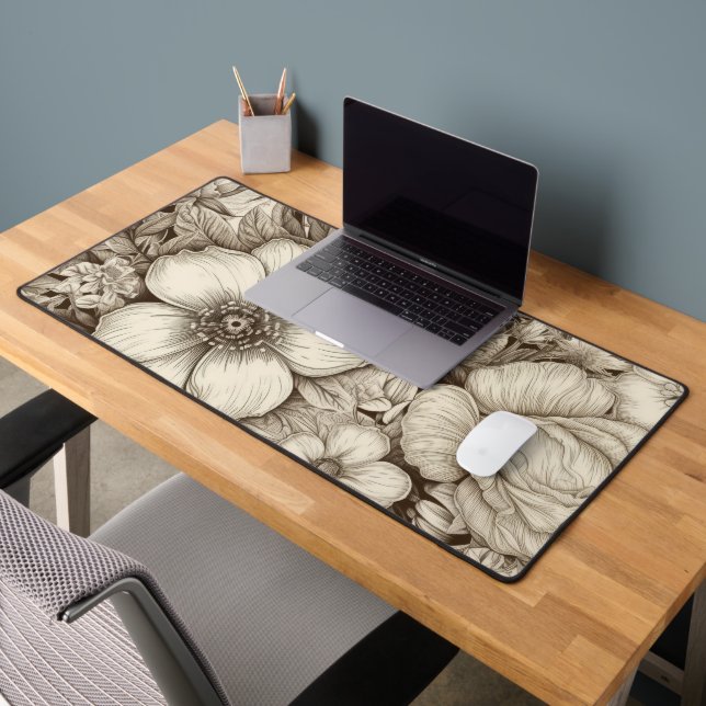 Vintage Floral Sepia Pattern (4) Desk Mat (Office 2)