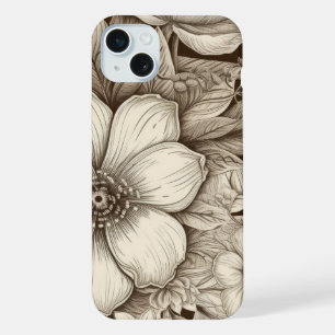 Vintage Floral Sepia Pattern (4) iPhone 15 Plus Case