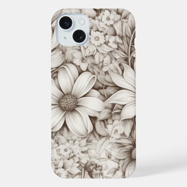 Vintage Floral Sepia Pattern (5) iPhone Case (Back)