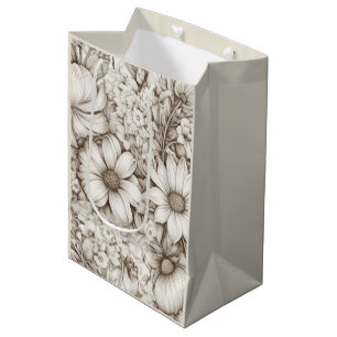 Vintage Floral Sepia Pattern (5) Medium Gift Bag