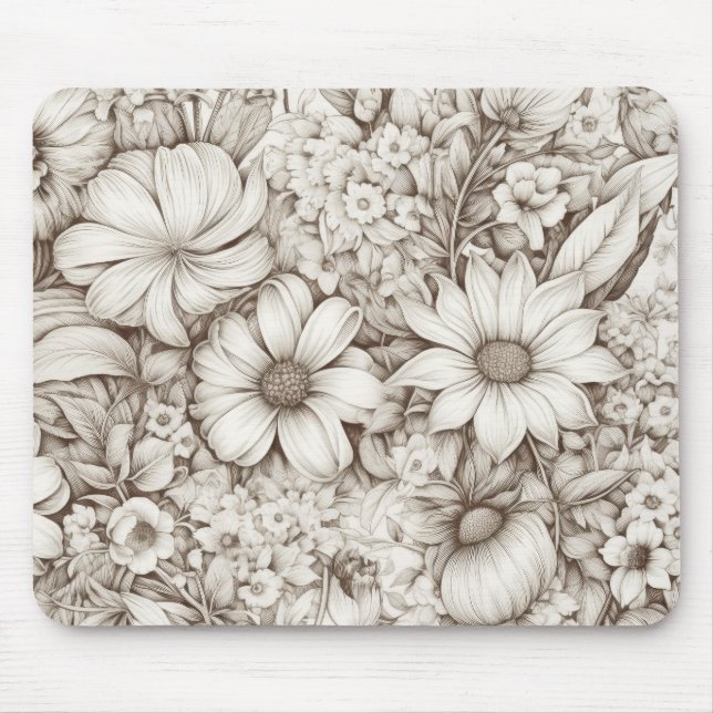 Vintage Floral Sepia Pattern (5) Mouse Pad (Front)