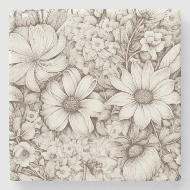 Vintage Floral Sepia Pattern (5) Stone Coaster (Front)