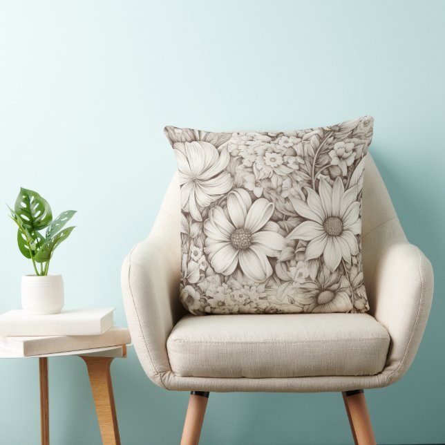 Vintage Floral Sepia Pattern (5) Throw Pillow (Chair)