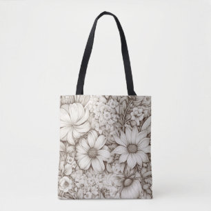 Vintage Floral Sepia Pattern (5) Tote Bag