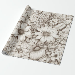 Vintage Floral Sepia Pattern (5) Wrapping Paper