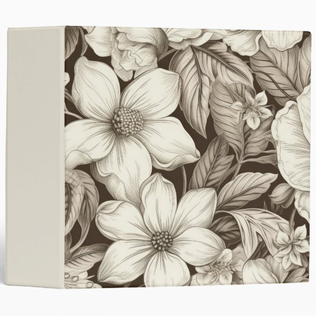 Vintage Floral Sepia Pattern (6) Binder (Front/Spine)