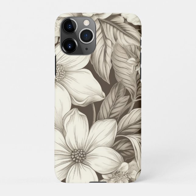 Vintage Floral Sepia Pattern (6) iPhone Case (Back)
