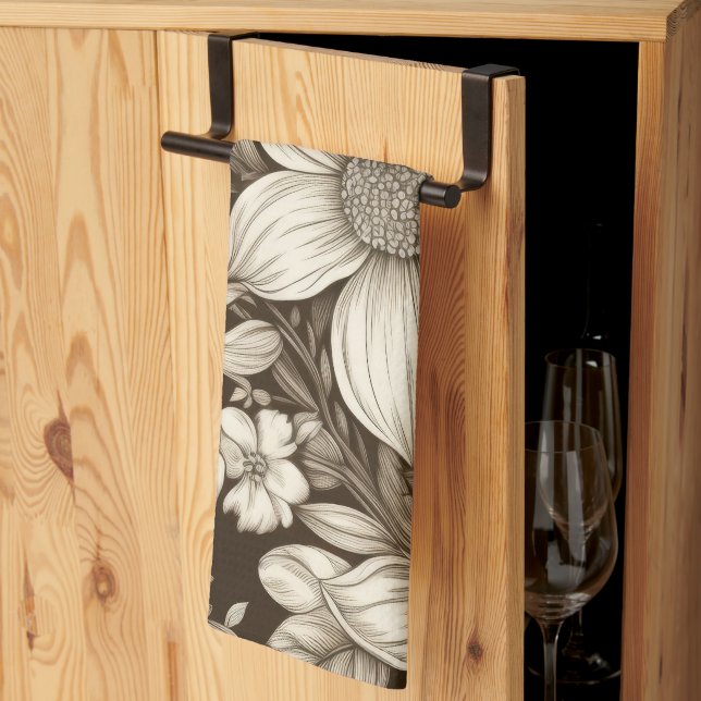 Vintage Floral Sepia Pattern (7) Kitchen Towel (Thirds Fold)