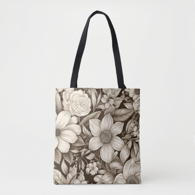 Vintage Floral Sepia Pattern (7) Tote Bag (Front)
