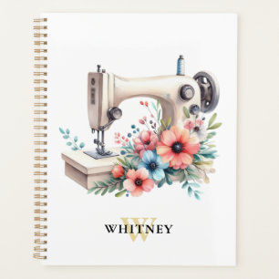 Vintage Floral Sewing Machine Monogrammed  Planner
