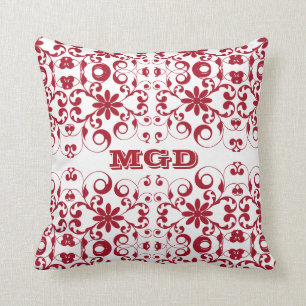 Vintage floral shabby and chic pattern monogram throw pillow