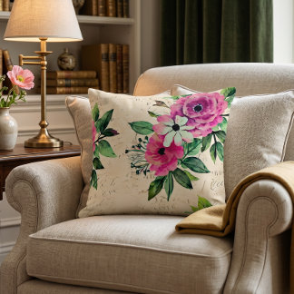 Vintage Floral Shabby Chic Throw Pillow