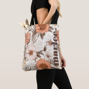 Vintage Floral Sienna Pink Antique Boho Wildflower Tote Bag