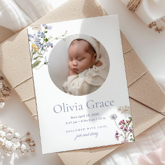 Vintage Floral Simplicity 1-Photo | Olivia Birth Announcement