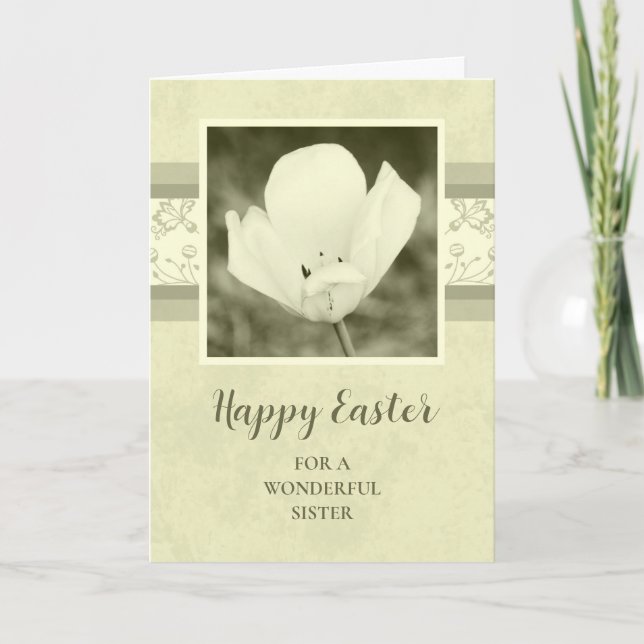 Vintage Floral Sister Happy Easter Holiday Card (Front)