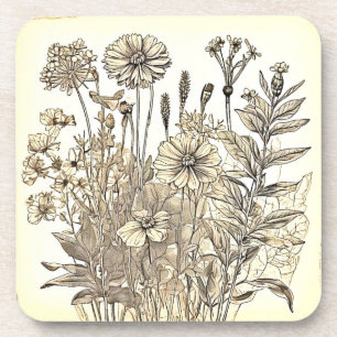 Vintage Floral Sketch Design Coaster